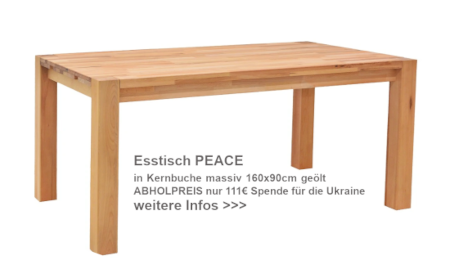 Esstisch PEACE - massive Kernbuche 160x90 - Spendenhöhe 111.- Euro - Tisch als Dankeschön mitnehmen